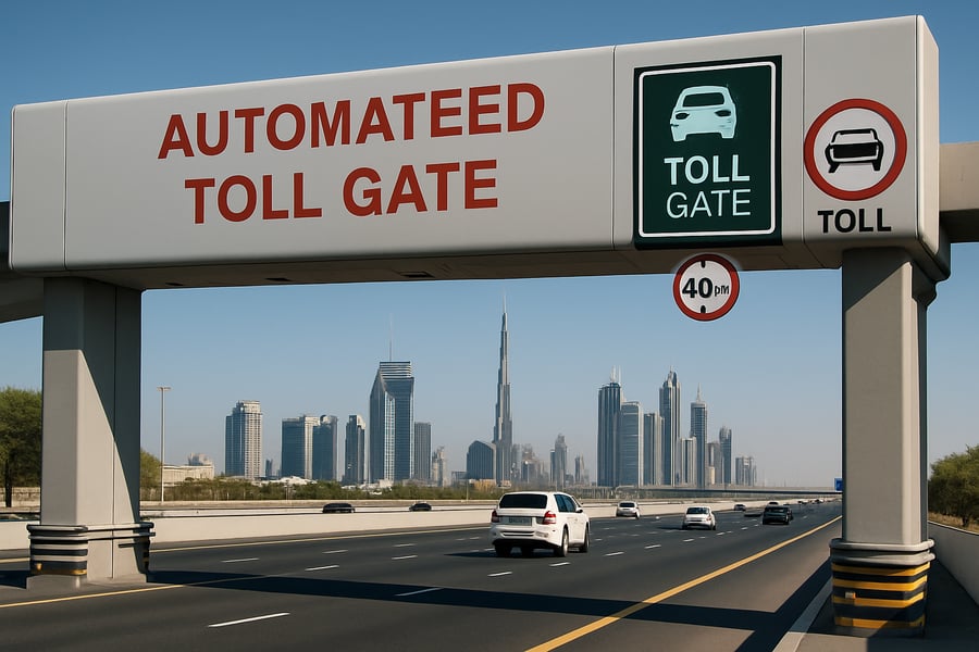 Automated toll gate on a Dubai highway