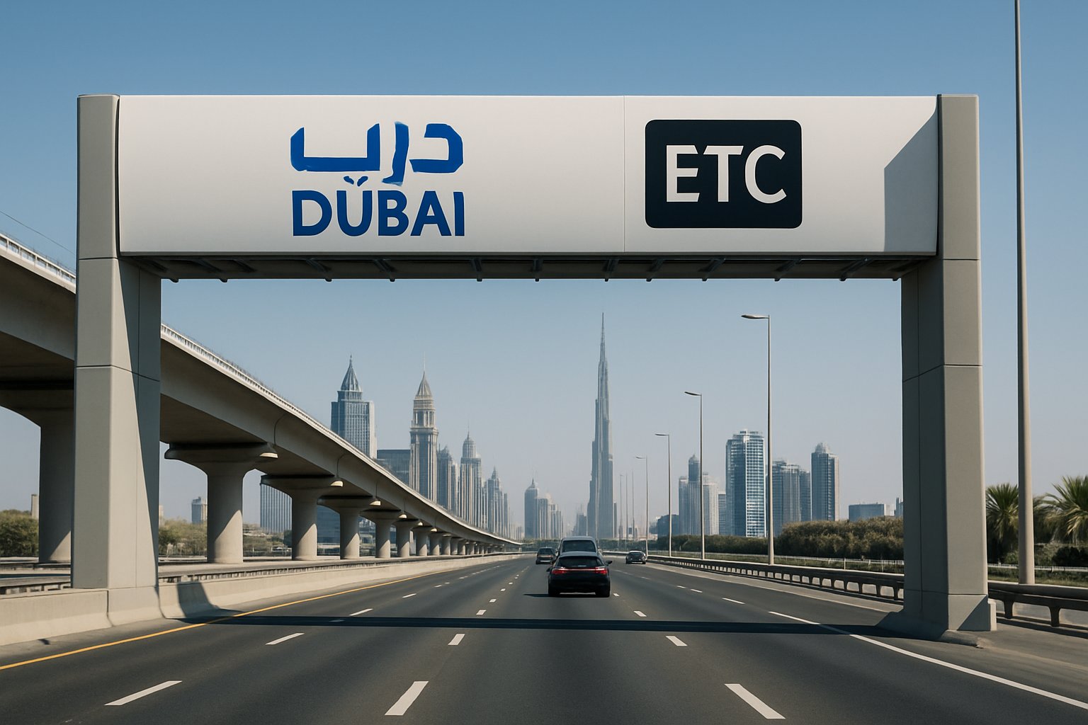 Electronic toll gate on a Dubai highway