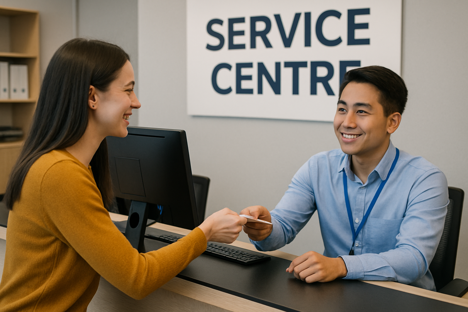 Customer receiving support at a service centre