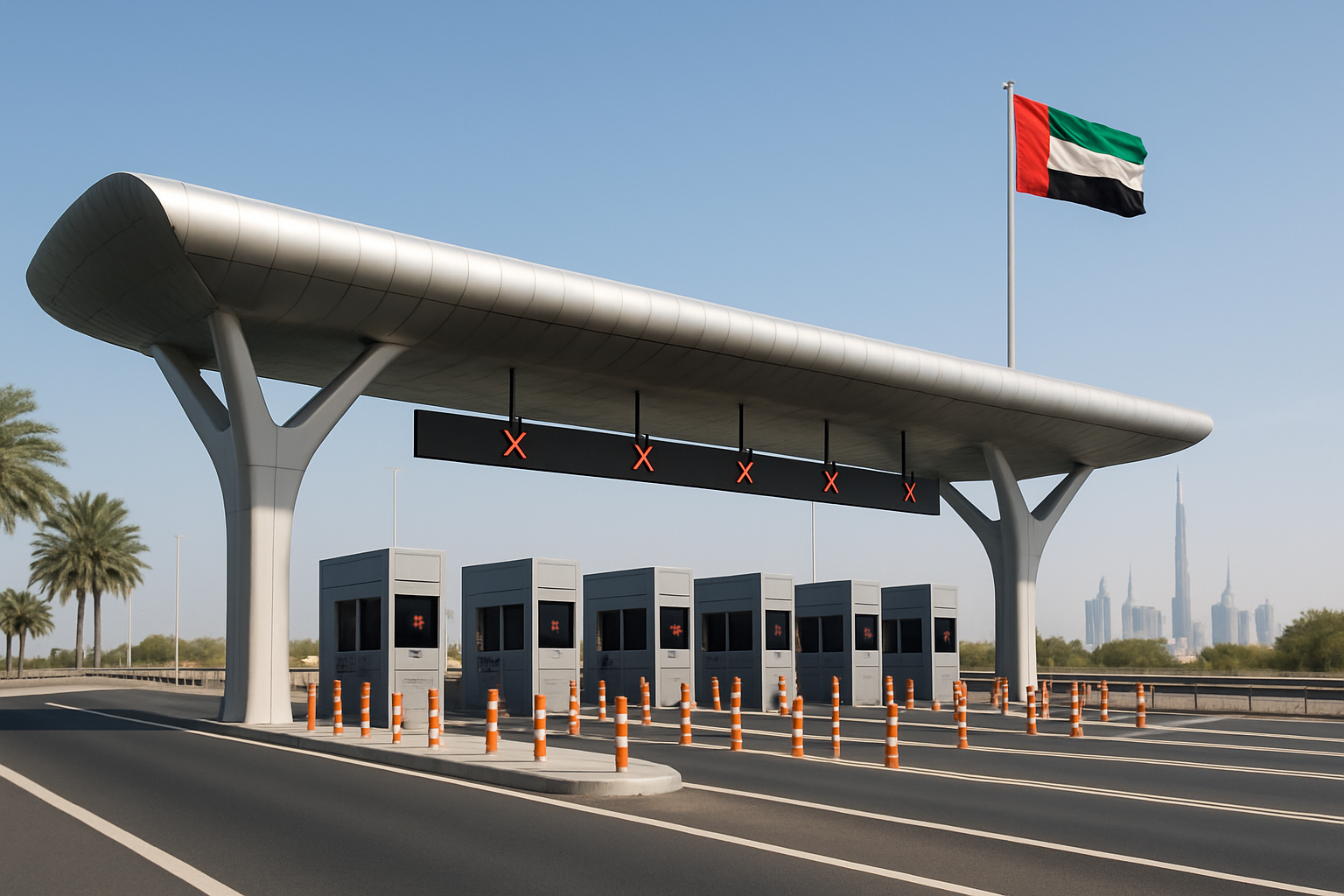 Modern toll gate on a UAE highway